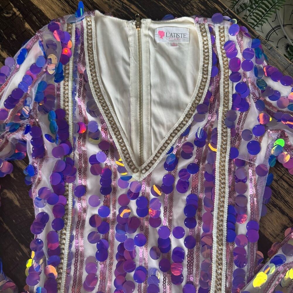 L’ATISTE - Purple Sequin & Gold Dress - SMALL - Picture 8 of 16